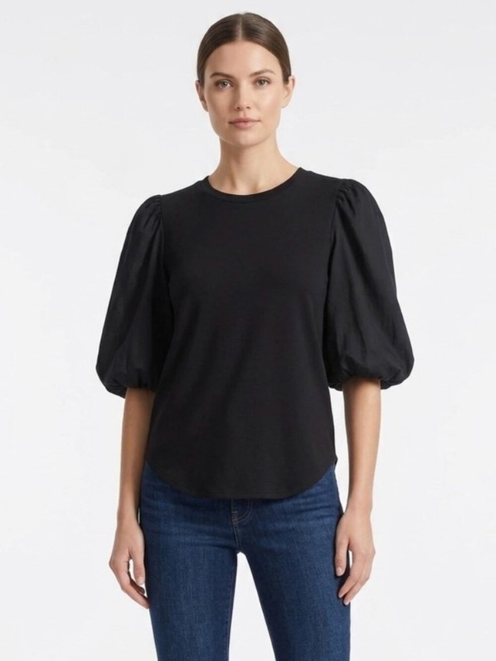 Veronica Beard Retta Puff Sleeve Top in Black Size XL